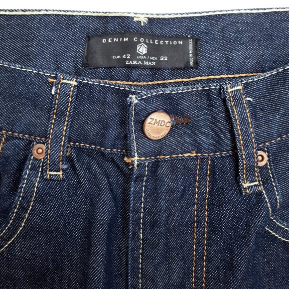 ZARA MAN DENIM COLLECTION High Waisted Straight Leg Jeans in Dark Wash - Picture 5 of 16